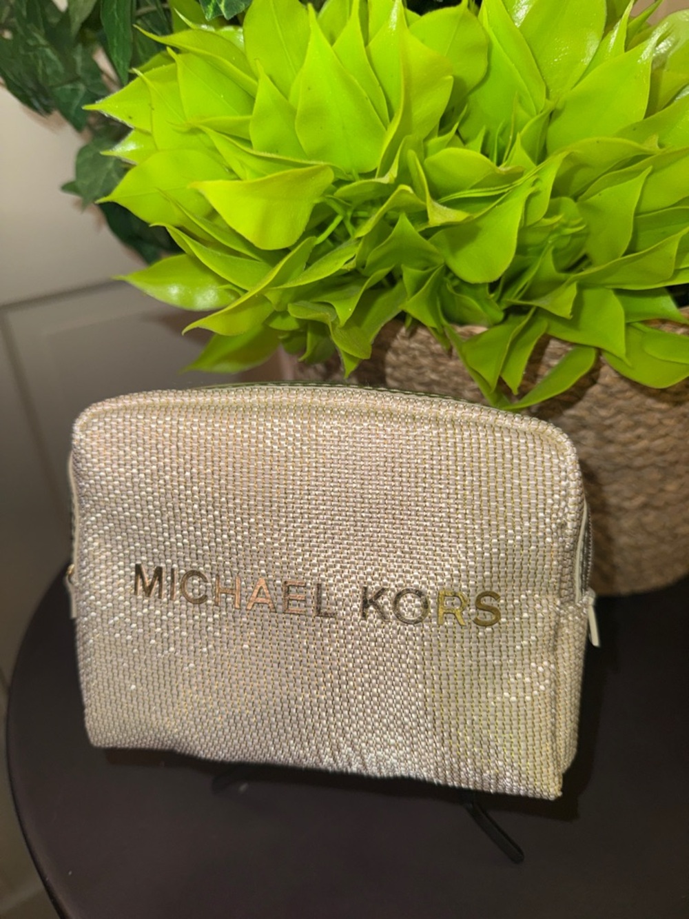 Michael Kors Gold Glitter Cosmetic Pouch